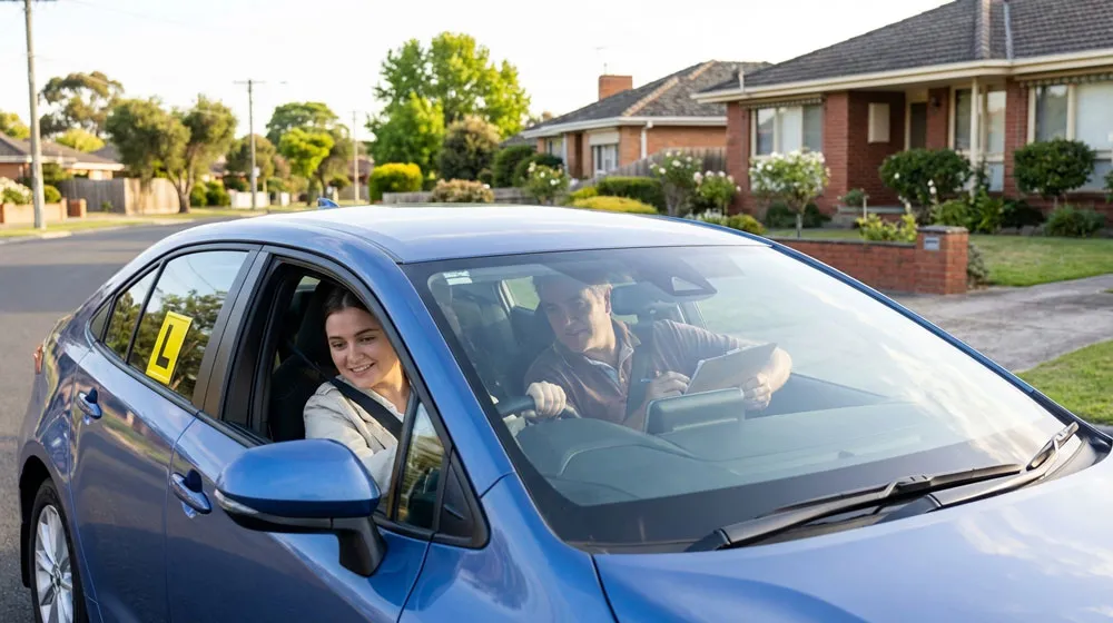 driving lessons for nervous or anxious learners in Melbourne – calm learner with supportive instructor in automatic Toyota Corolla
