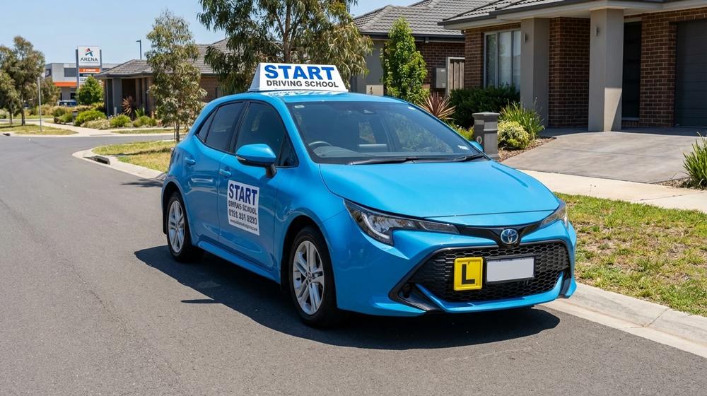 Driving Lessons Officer from $65 | Best Driving School & VicRoads Test Prep driving lessons officer brand new blue Toyota Corolla learner car with L-plate in Officer VIC