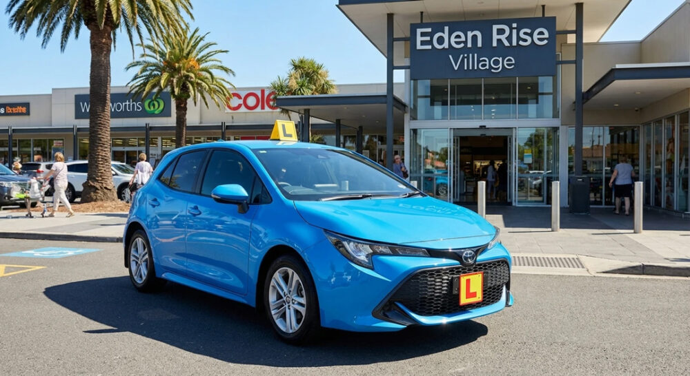 driving lessons Berwick learner car with L-plate merging on Princes Highway for VicRoads test