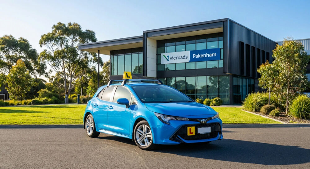 Automatic driving lesson car outside VicRoads Pakenham East testing centre