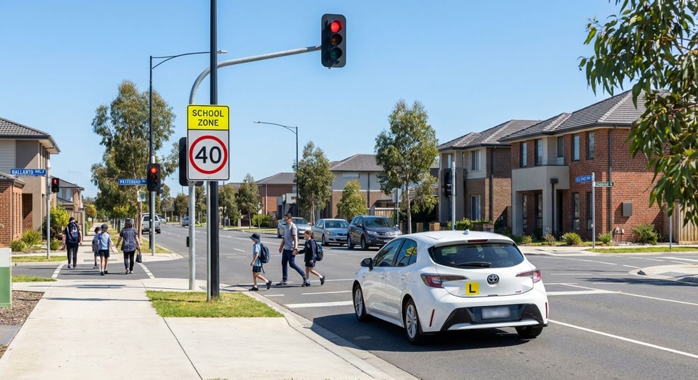 Driving Lessons Lynbrook From $65 | Automatic Driving School in Lynbrook Driving lesson practice on Ballarto Road in Lynbrook – traffic lights and school zone awareness