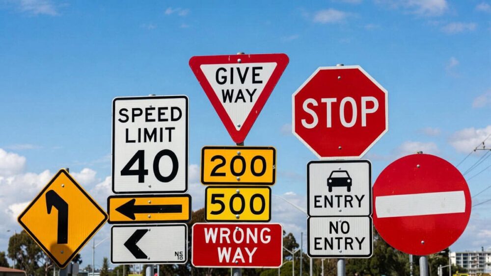 victorian road rules 2026 – essential traffic signs including stop, give way, speed limit and no entry for safe driving in Melbourne