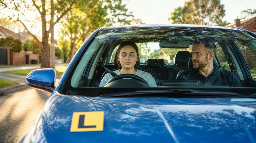 Learner driver feeling nervous during a driving lesson with an instructor
