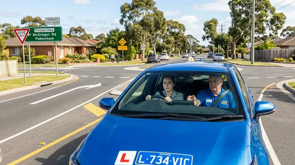 driving test routes in Pakenham Officer and Berwick – learner practicing on real VicRoads test route with instructor