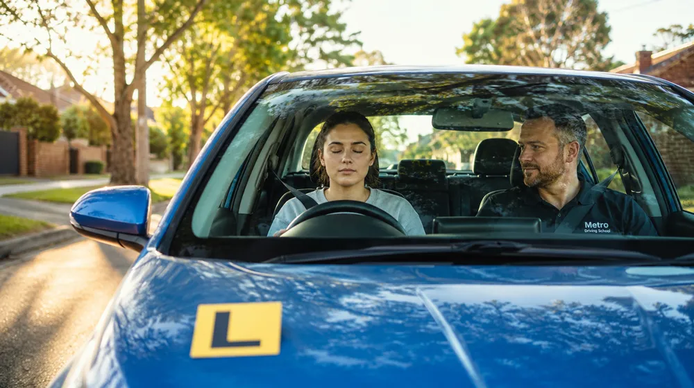how to reduce driving test anxiety – nervous learner taking deep breath before VicRoads test