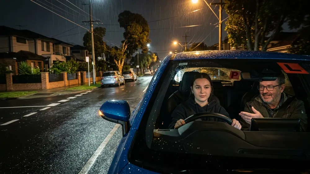 Learner driver completing night driving logbook hours in Victoria
