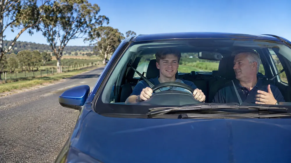 Automatic driving lesson in a blue Toyota Corolla with a driving instructor in Tynong, Victoria.